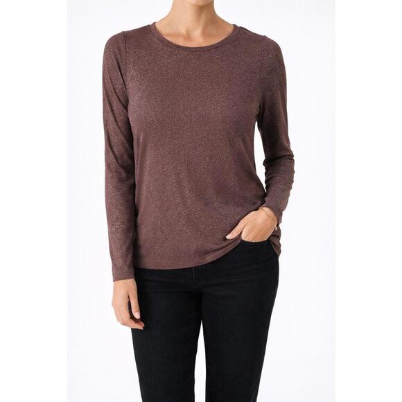 Colleen Lopez Tops - Colleen Lopez Brown Shimmer Long Sleeve Top Women’s Size XXS
